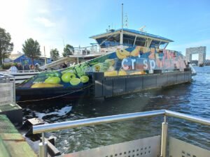 A GVB ferry crossing the IJ in Amsterdam