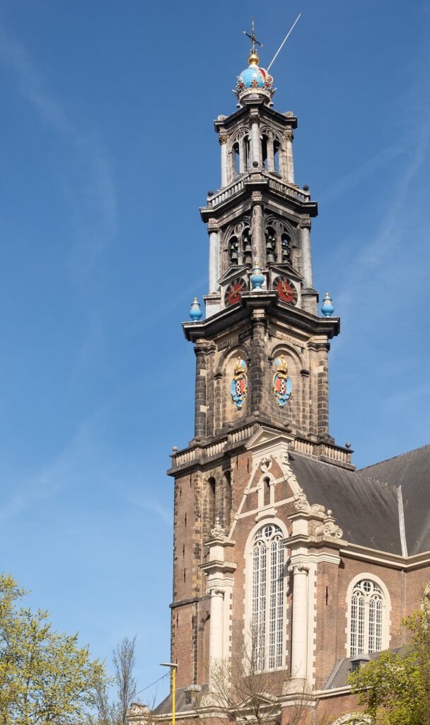 The Westermarkt square with the Westerkerk tower in Amsterdam