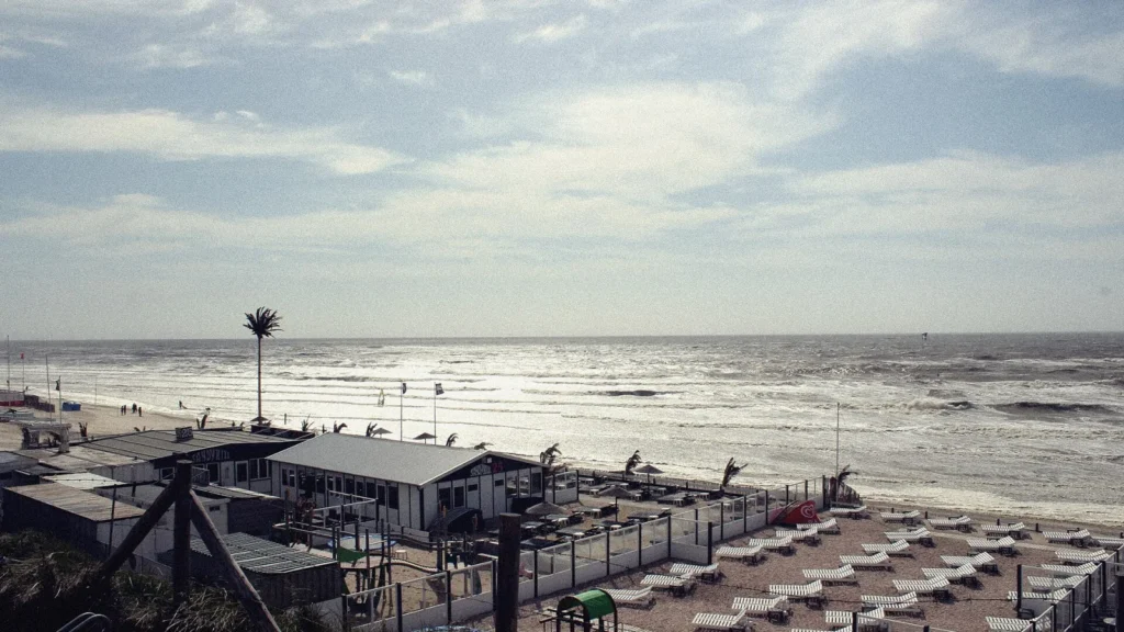 Beach pavilions and loungers on Zandvoort beach