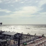 Beach pavilions and loungers on Zandvoort beach
