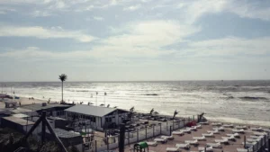 Beach pavilions and loungers on Zandvoort beach