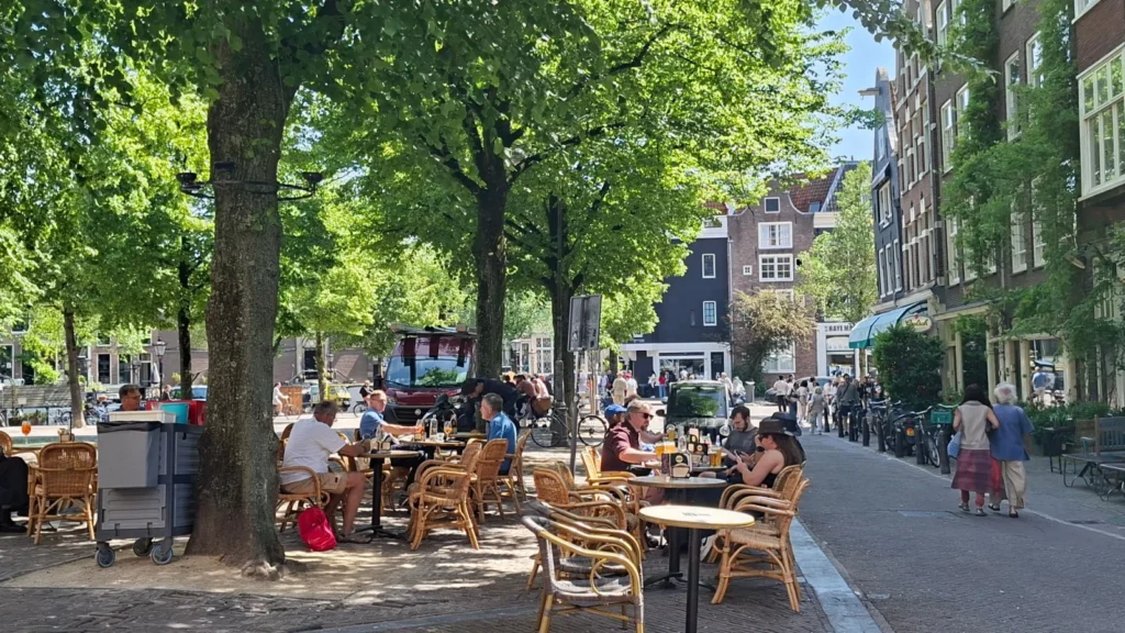 Cafe terrace in Amsterdam on a summer afternoon