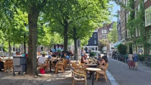 Cafe terrace in Amsterdam on a summer afternoon