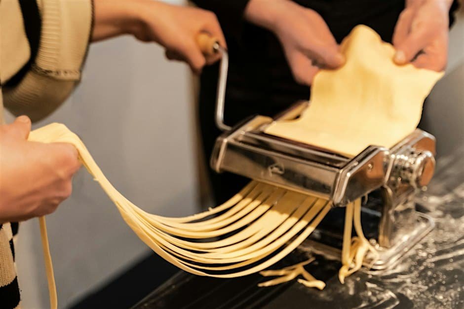 Handmade pasta making and shared Sicilian dinner