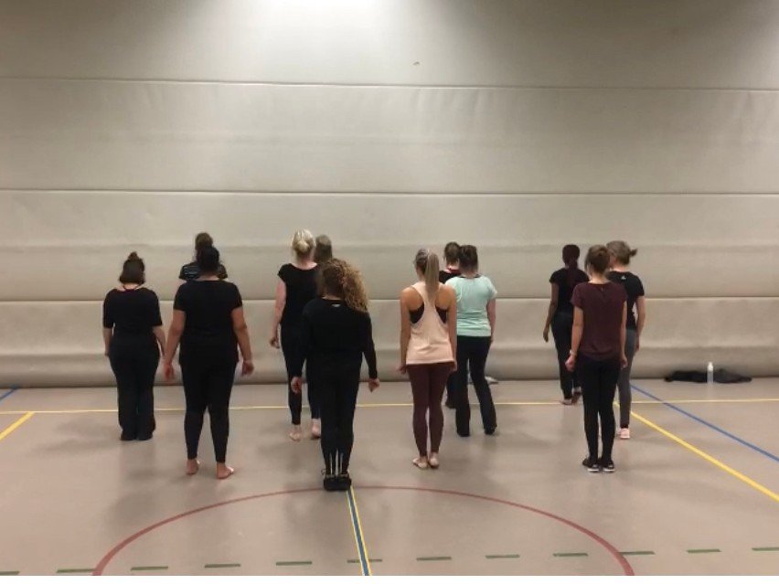 Mixed-genre adult jazz fusion dance in an IJburg gym