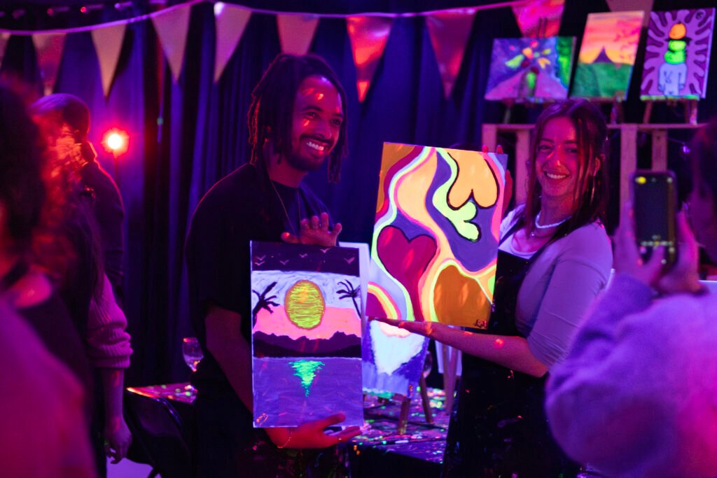 Neon Sip & Paint: glow paint under blacklights with wine