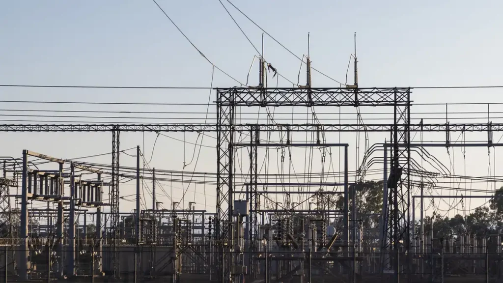 An electricity substation with pylons and power lines