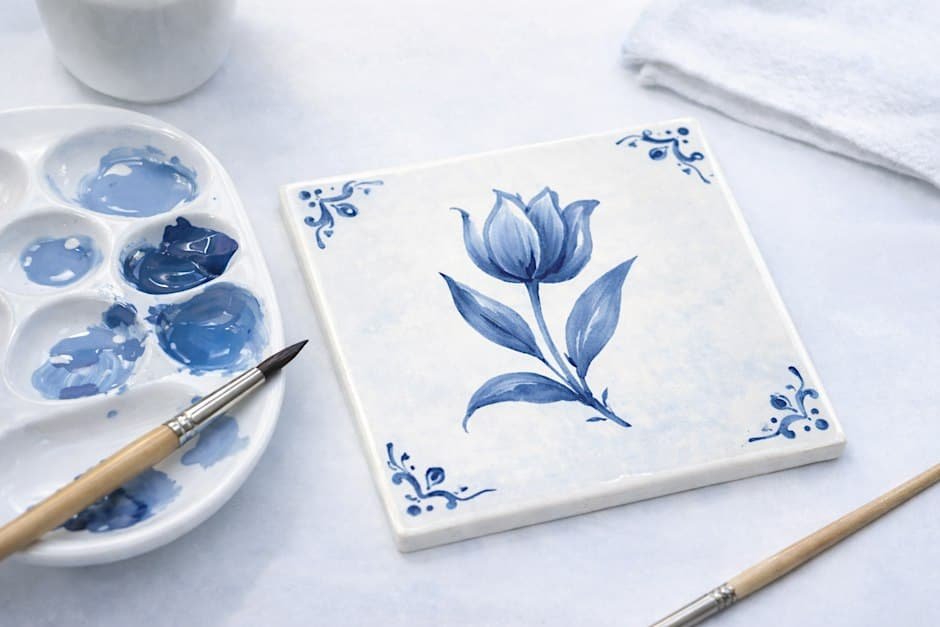 Windmills, florals and ships in Delft Blue on your own tile