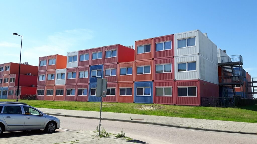 Stacked container student homes in Amsterdam