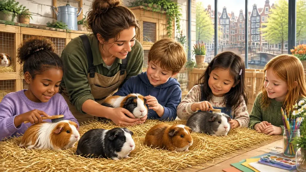 Pet and groom guinea pigs for free at the De Pijp petting zoo